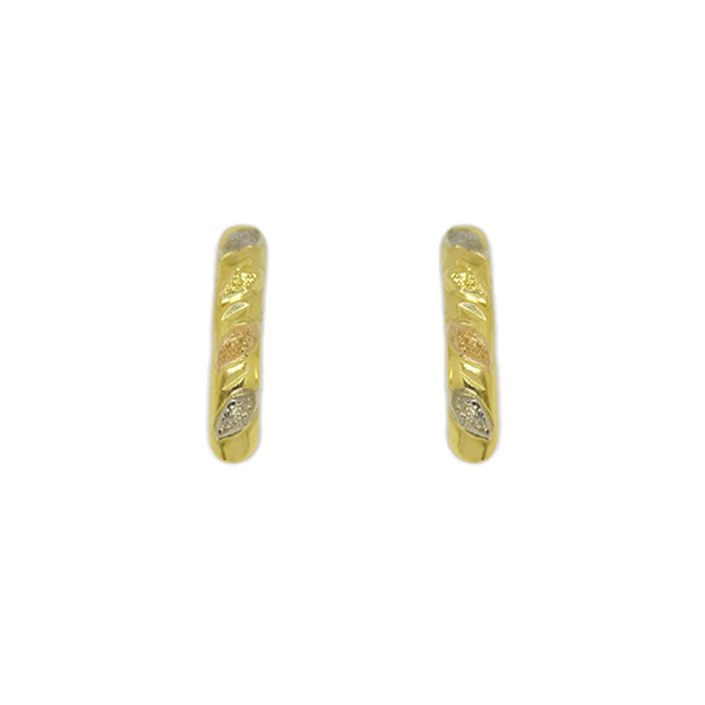 Brinco Folha Granitada Tricolor em Ouro 18 Kilates � 25242